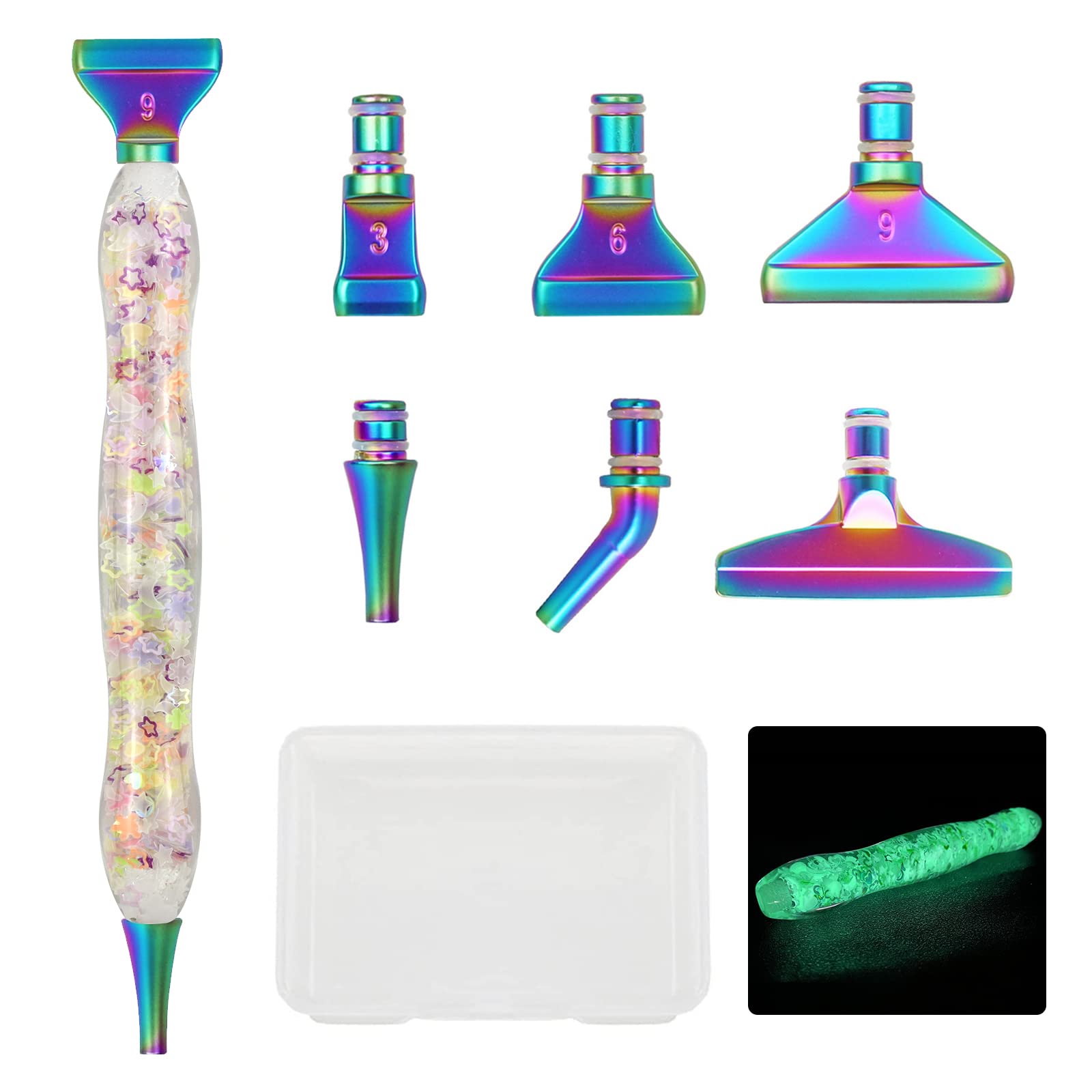 CyleibeDiamond Painting Pen Accessories Kits, 5D Diamond Art Pen Tools with 6 Pcs Metal Replacement Pen Tips, Glow in The Dark Diamond Art Pens for Painting Craft DIY Nail Art, Glow Pink