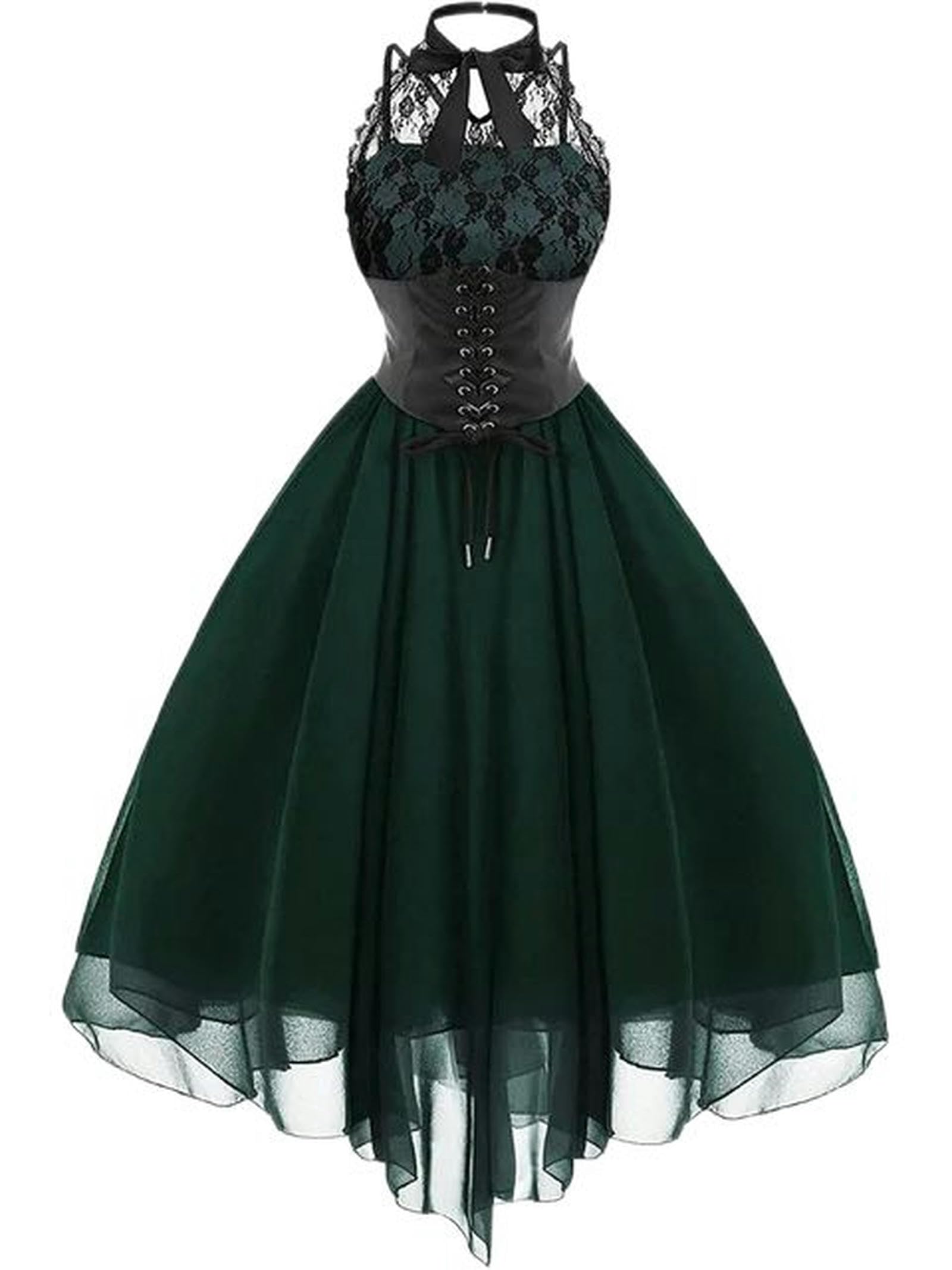 Irregular Hem Black High Waist Gothic Dresses Sleevesless Lace Chiffon Patchwork Aesthetic Goth Harajuku A-Line Dress for Women-7-XL
