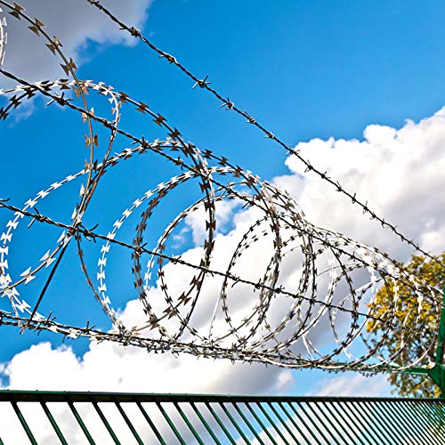 Yamcyh 150FT Razor Wire, Galvanized BTO-22 Razor Wire Fence Stretched Ribbon Barbed Wire Coils for Farm, Fence,Garden