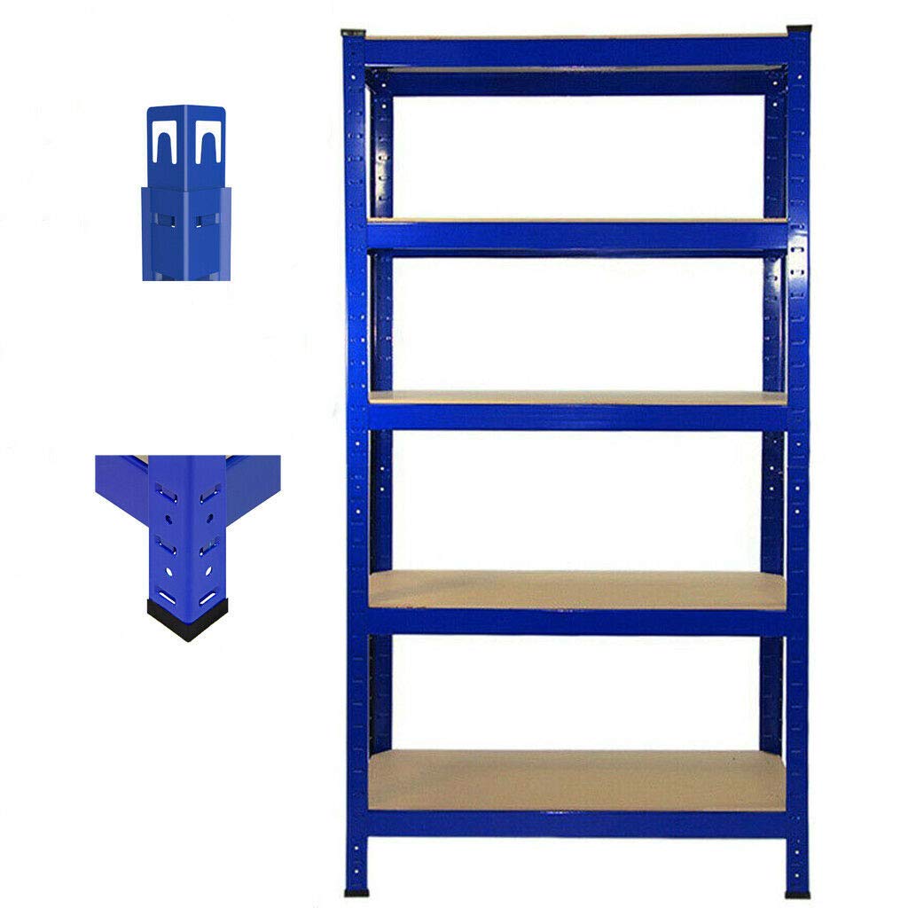 regał magazynowy do dużych obciążeń, warsztatowy, wtykowy, do piwnicy, biurowy, 180 x 90 x 40 cm (wys. x szer. x gł.), 5 płyt MDF, nośność do 875 kg – niebieski