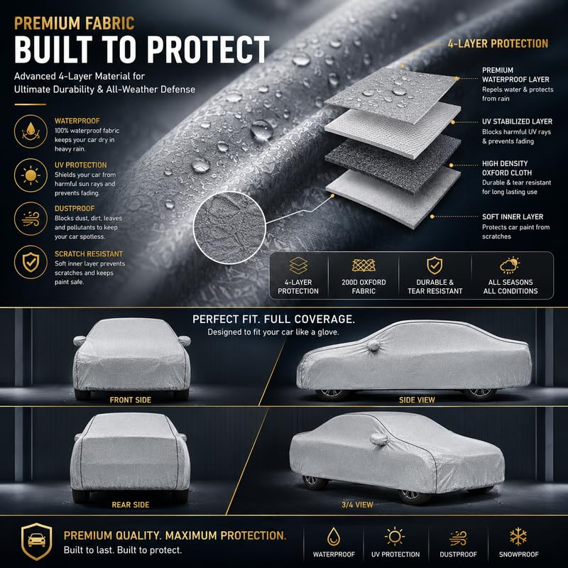Image of Pure Fabric Silver 100% Waterproof Comet EV Car Cover | Polyester Car Body Cover for Rain & Sun | UV Protection, Dustproof, Scratch Resistant, Windproof, Heat Resistant, Custom Fit
