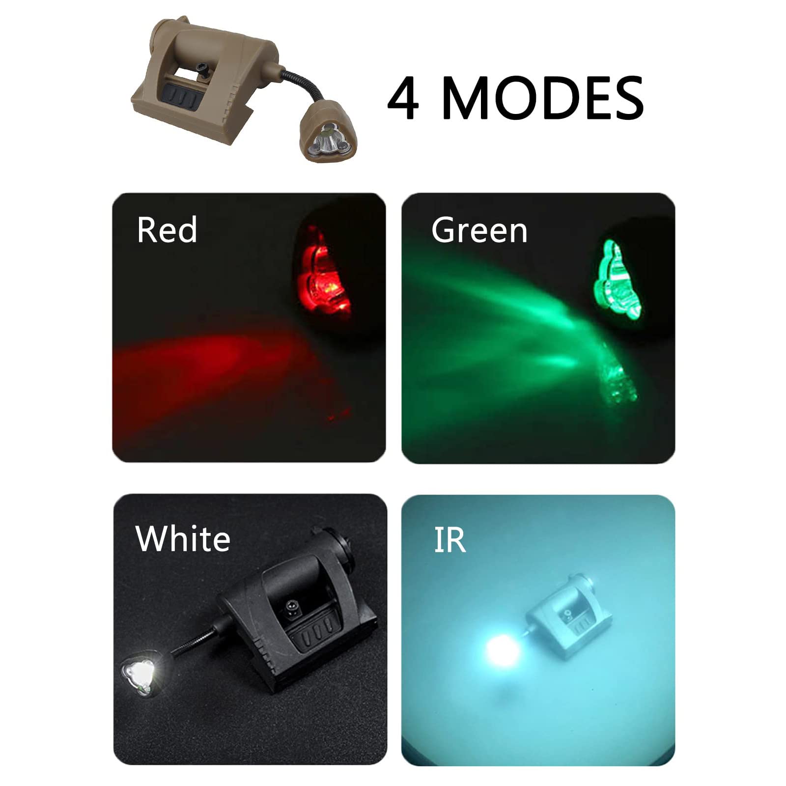 Taktische Helmlampen 4 Modi Grün/Rot/Weiß/IR LED Aufgabenlampe mit
