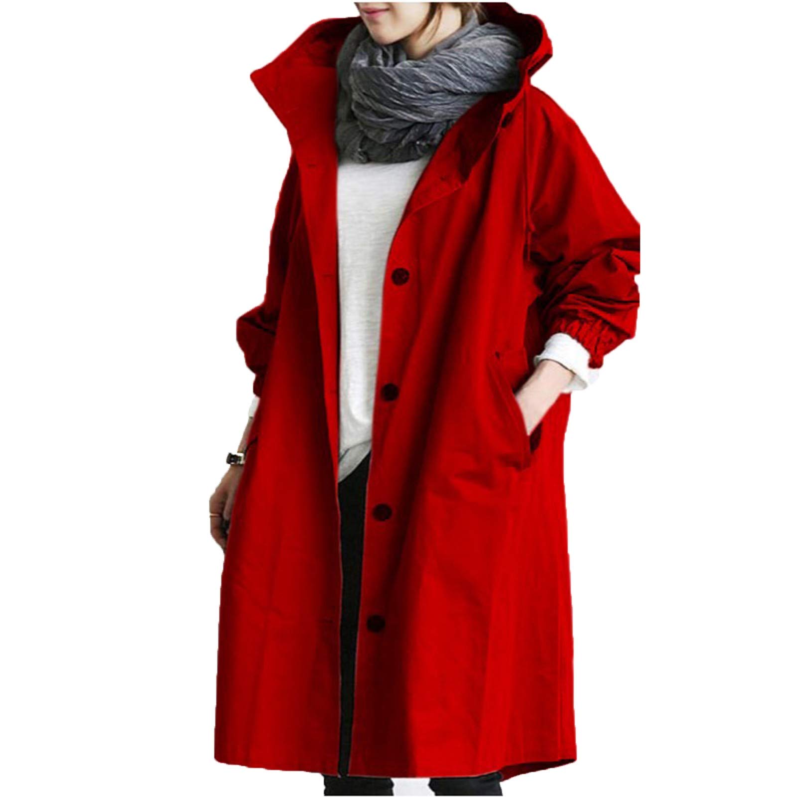 TEPTDirio Women's Trench Jackets Rain Coats Loose Winter Hooded Oversized Elegant Windbreaker Casual Overcoats Comfortable Coat Outwear