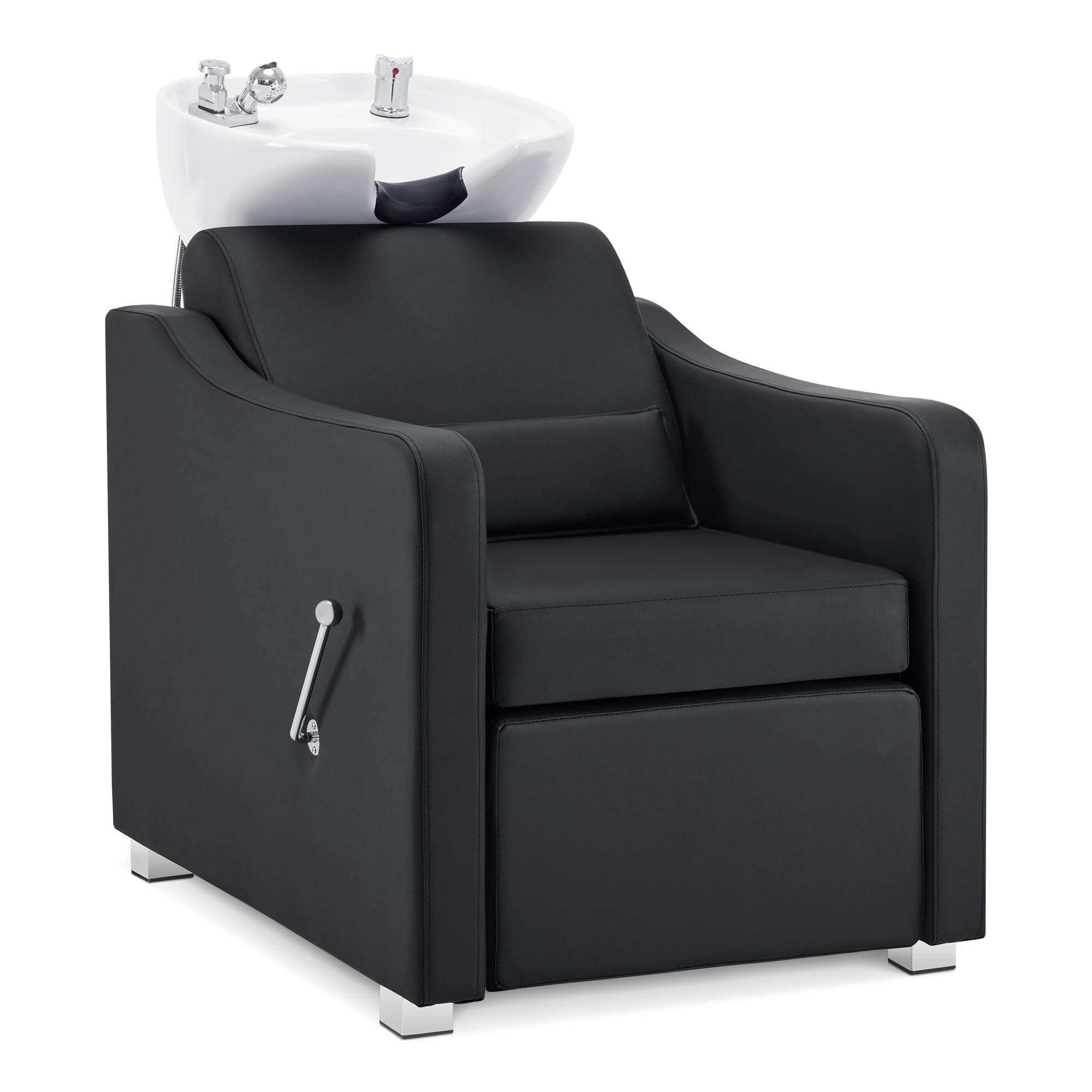BarberPub Backwash Shampoo Station Chair, Adjustable Porcelain Ceramic Hair Wash Bowl with Chair, Shampoo Station for Barber Shop, Spa Beauty Salon