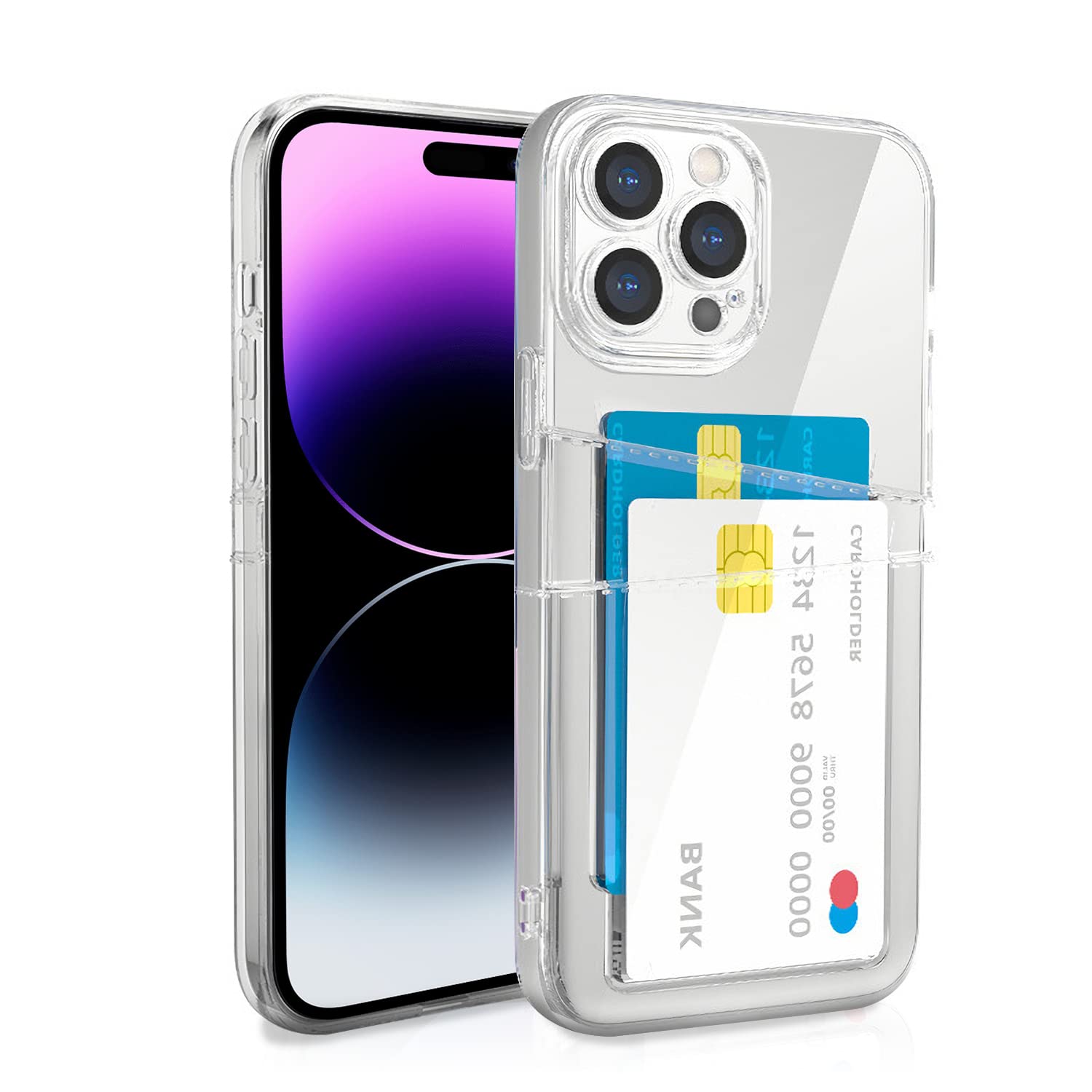 For iPhone 14 Pro Max Case [ with 2 Card Holder ] Clear, Soft TPU Anti-Yellow Shockproof Protective Phone Cover with 2 Card Slot Wallet Phone Case for iPhone 14 Pro Max 6.7“