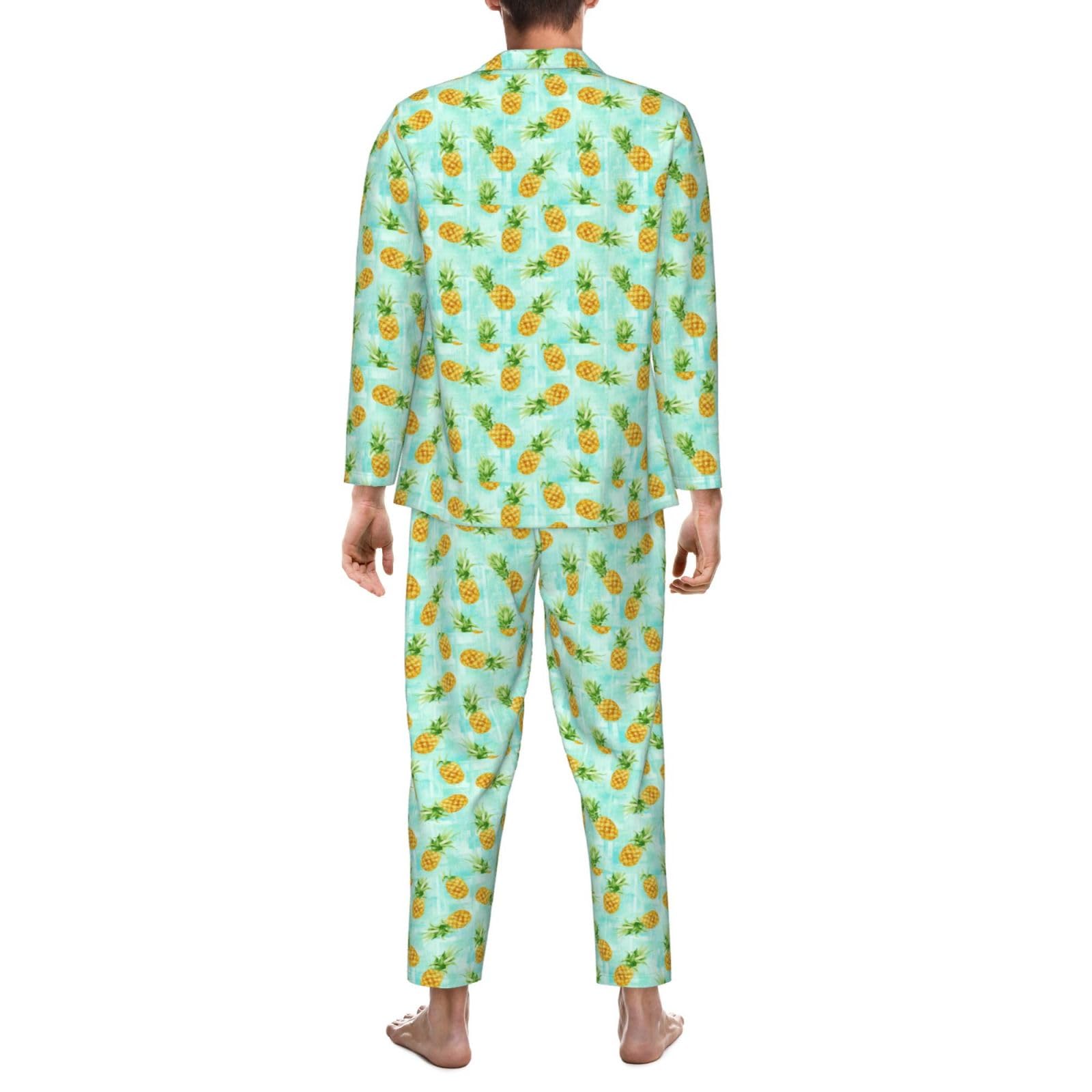 Ananas verde. Stampa da uomo a maniche lunghe pigiama set pigiameria due pezzi Home Travel Outfit Lounge Pants