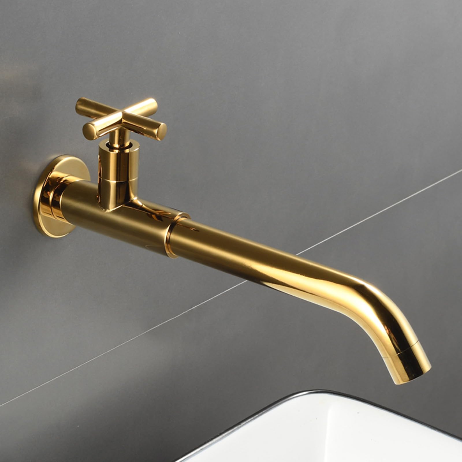 ANVLOJRIH Basin Mixer Tap Bathroom Sink Taps Cold Water Tap Wall Mounted Basin Tap Cross Handle Gold,28Cm Lavatory Sink Faucet