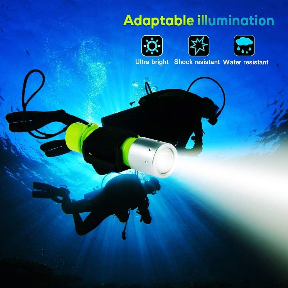 Torcia subacquea da 1100 lumen, luce bianca neutra, impermeabile IPX8, torcia subacquea da 24,4 m, 3 modalità (alta/bassa/stroboscopica), torcia subacquea notturna per sport acquatici all'aperto