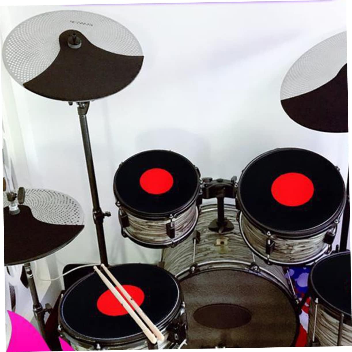 4 Pcs Mute Pads Set, Rubber Silencer Pads for Noise Reduction, Sound Dampening Mats for 12, 13, 14, 16 Inch Snare and, Jazz Percussion Practice Accessories, Black
