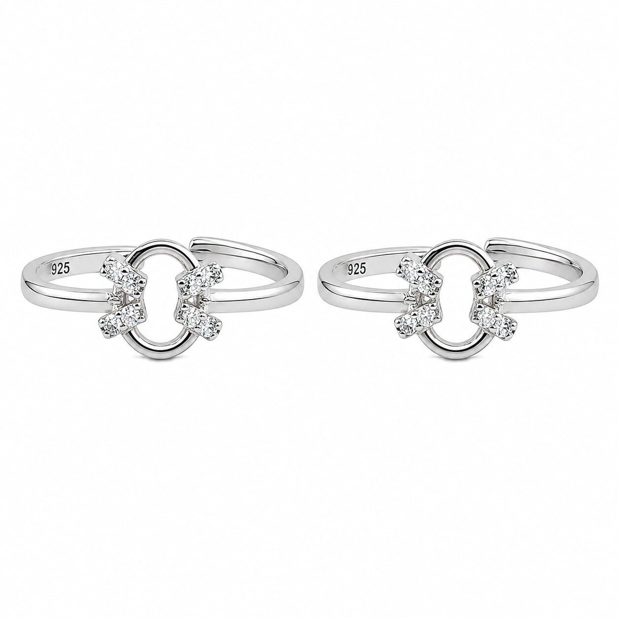 925 Sterling Silver Designer Look Toe Rings for Women | Adjustable Open Band Zircon Design Light Weight | Daily Wear Fancy Bichiya Pair-image-30