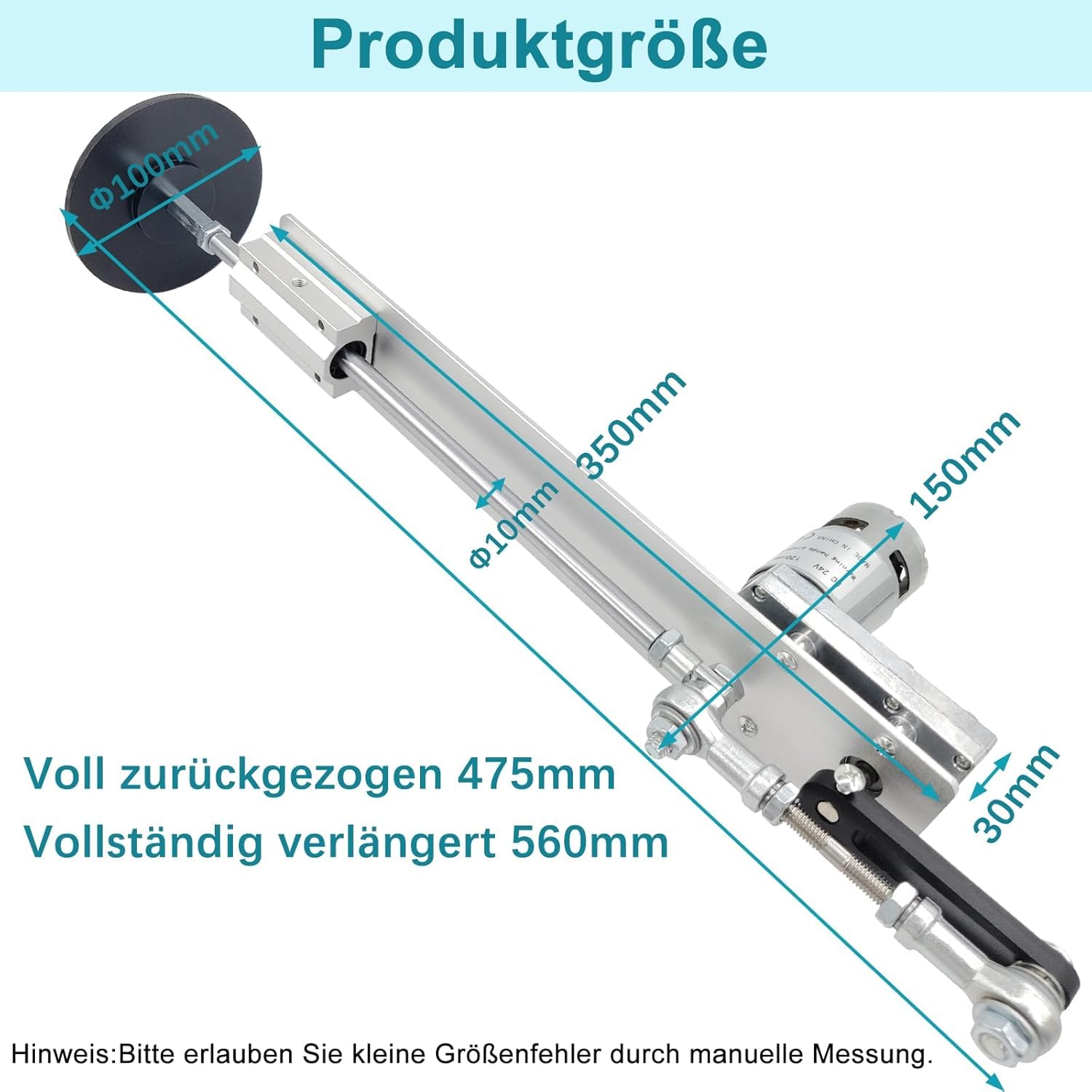 Hubkolbenmotor Linearaktuator DC 24V 160rpm Hub 30-150mm mit Saugnapf und Geschwindigkeitsregler, einstellbarer Teleskopmotor DIY Motor (24V150MM160RPM)