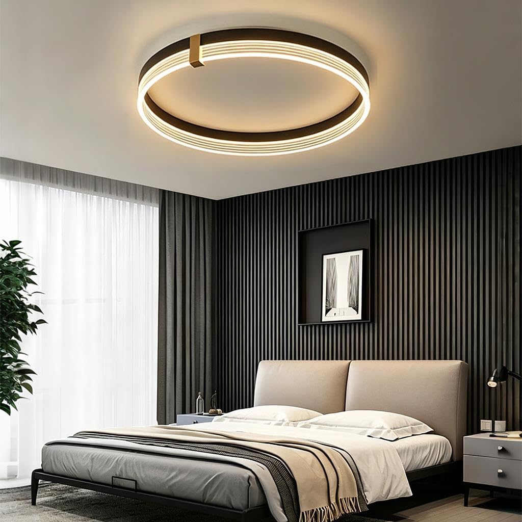 Lampa Sufitowa LED Do Salonu Nowoczesna Luksusowa Okrągła Lampa Sufitowa Cienka Lampa Czarno‑złota Z Aluminium + Akrylu 3000K Do Salonu Sypialni Gabinetu Garderoby(40CM)