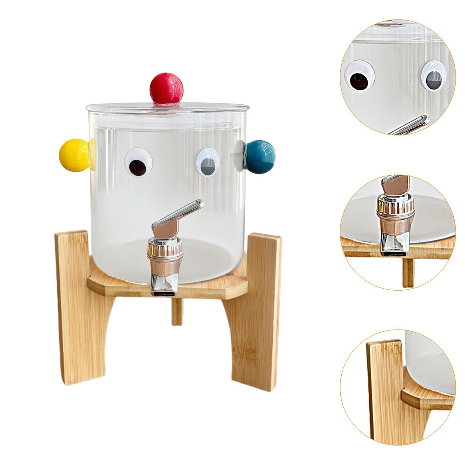 Fenteer Distributeur de Boissons Glacées En Verre avec Robinet En Acier Inoxydable Réservoir Étanche et Transparent Conservation Des Jus Eau et Café, avec Support En Bois