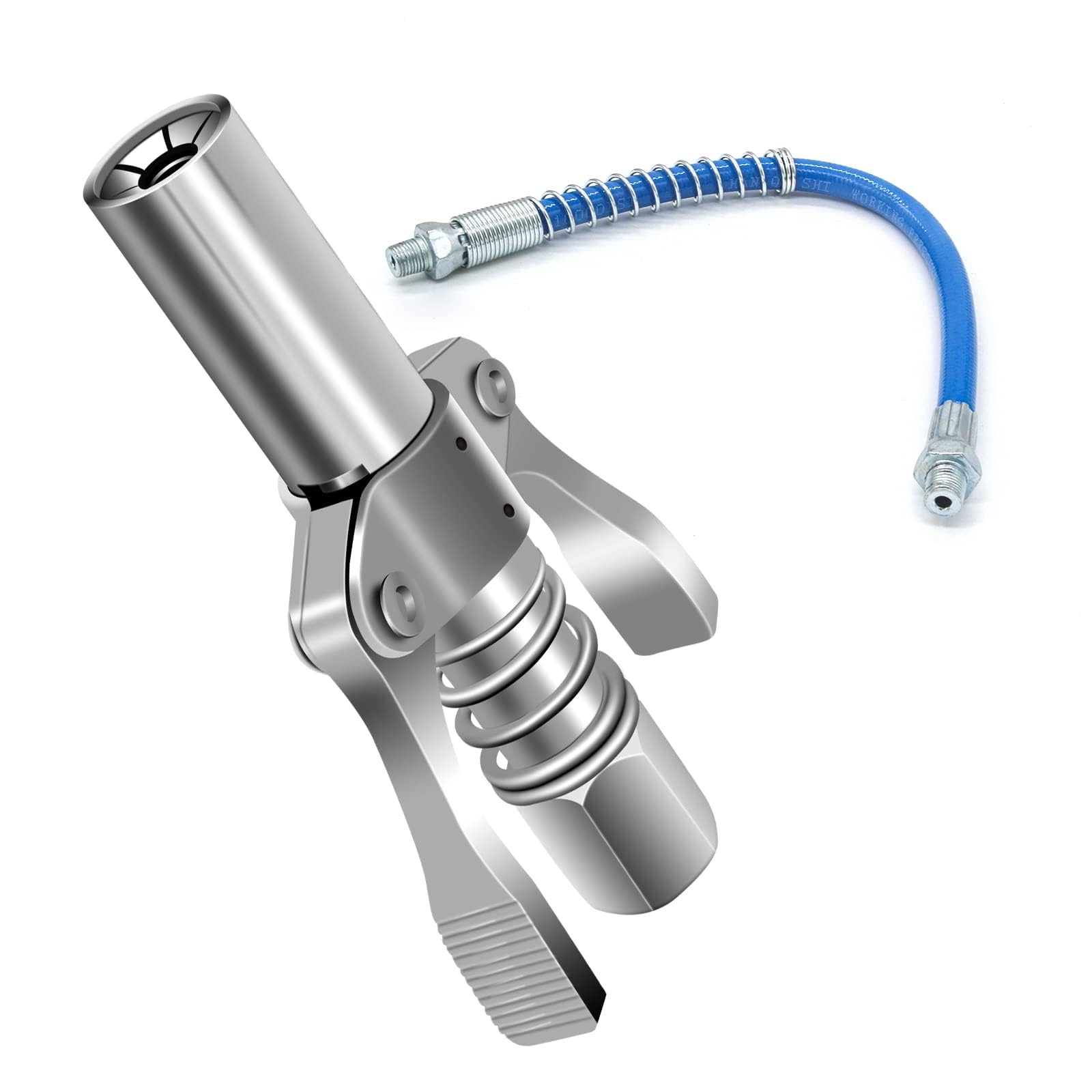 eKRASH Grease Gun Coupler, Strong Lock Release Grease Coupler,10k-12k PSI High Preasure Quick Release Metal Dual Handle Grease Gun Coupler 1/8" NPT Universal Grease Gun Fitting (10, 000 PSI WITH PIPE)-image-22