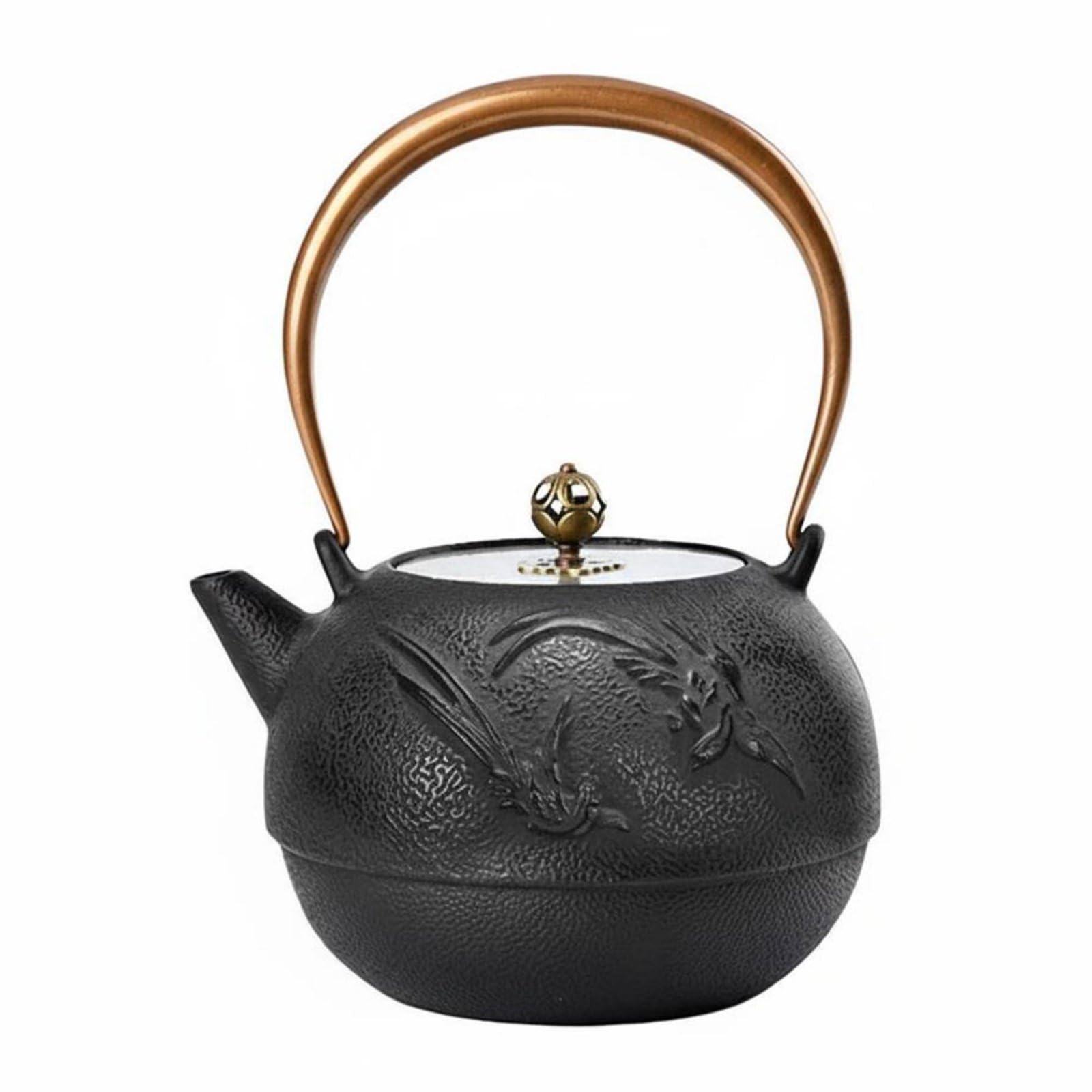 Tetera de Hierro Fundido Tetera Hervidor Caldera Jarra con Calentamiento Uniforme y Conservación de Temperatura Base, Negro, Tetera De Hierro Fundido Con Tapa De Cobre Y Asa