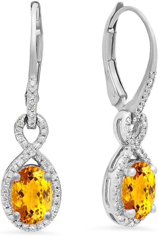 Dazzlingrock Collection 18K 7X5mm Each Gemstone Women Infinity Dangling Earrings, White Real Solid Gold
