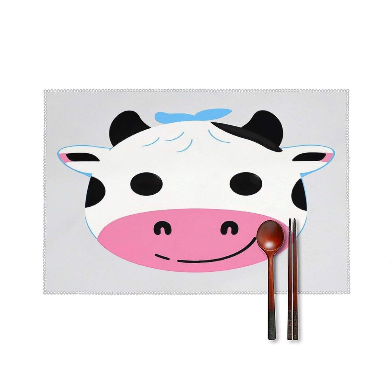 Funny Cow Placemats Set of 6 Heat Resistant Non-Slip Table Mats Washable Indoor Outdoor Place Mats Rustic Vintage Seasonal Placemat for Kitchen Dining Outdoor Party Table Decor