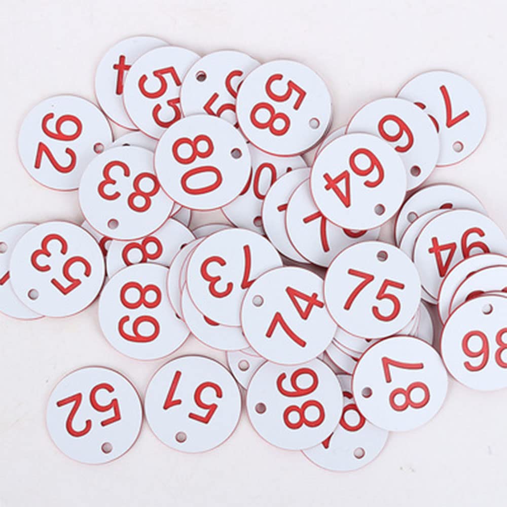 50Pcs Engraved Number Discs, 51-100 Circular Plastic Number Table Tags for Wedding Party Locker (Without Rings), White