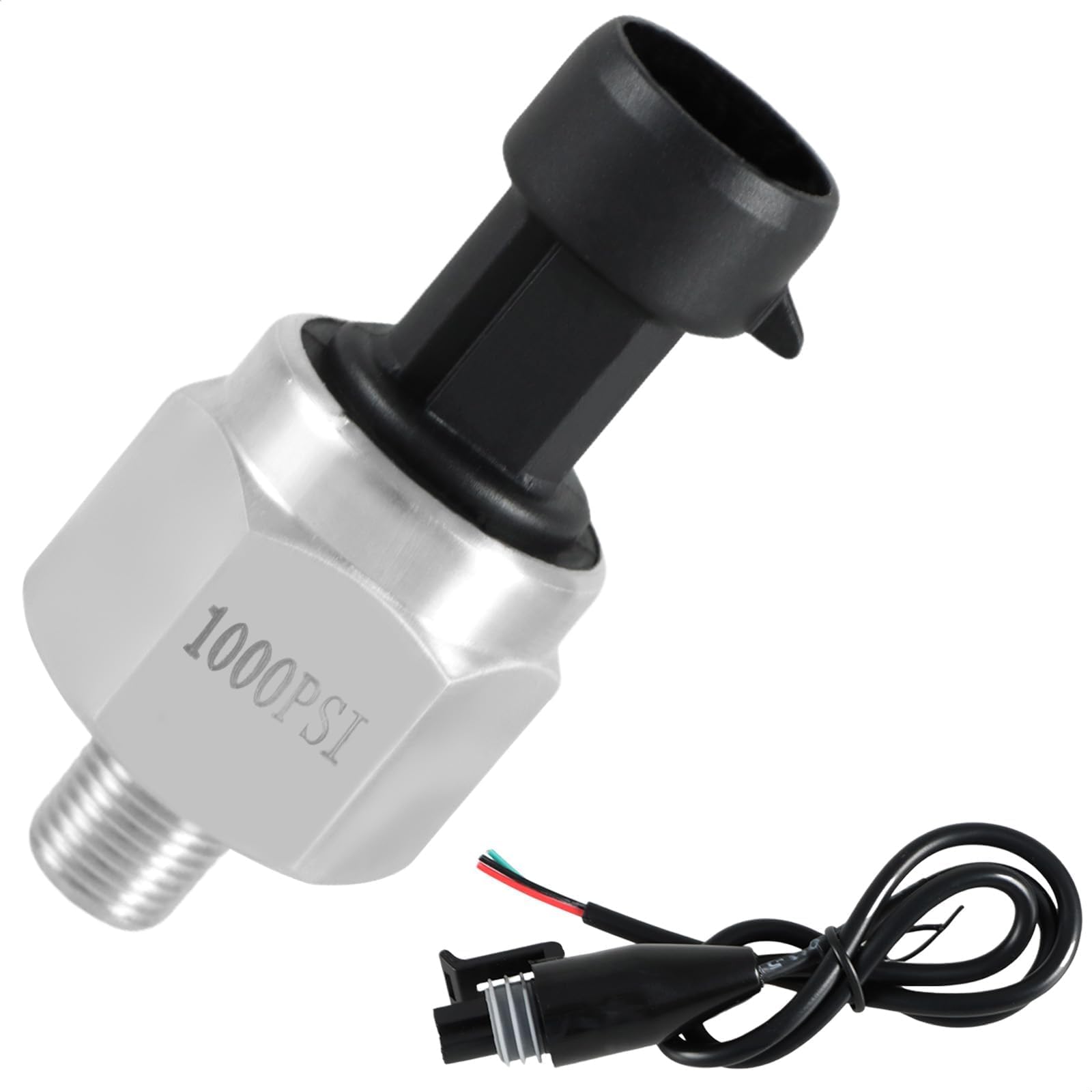 FUSCH 1000 PSI Pressure Transducer Sensor with Connector Harness, 1/8"NPT Thread Stainless Steel Pressure Transmitter for Oil Fuel Water Air