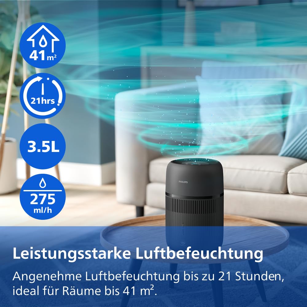 Philips Luftbefeuchter NanoCloud 5000 Serie, Schwarz, 4,5l, Räume bis 50m²