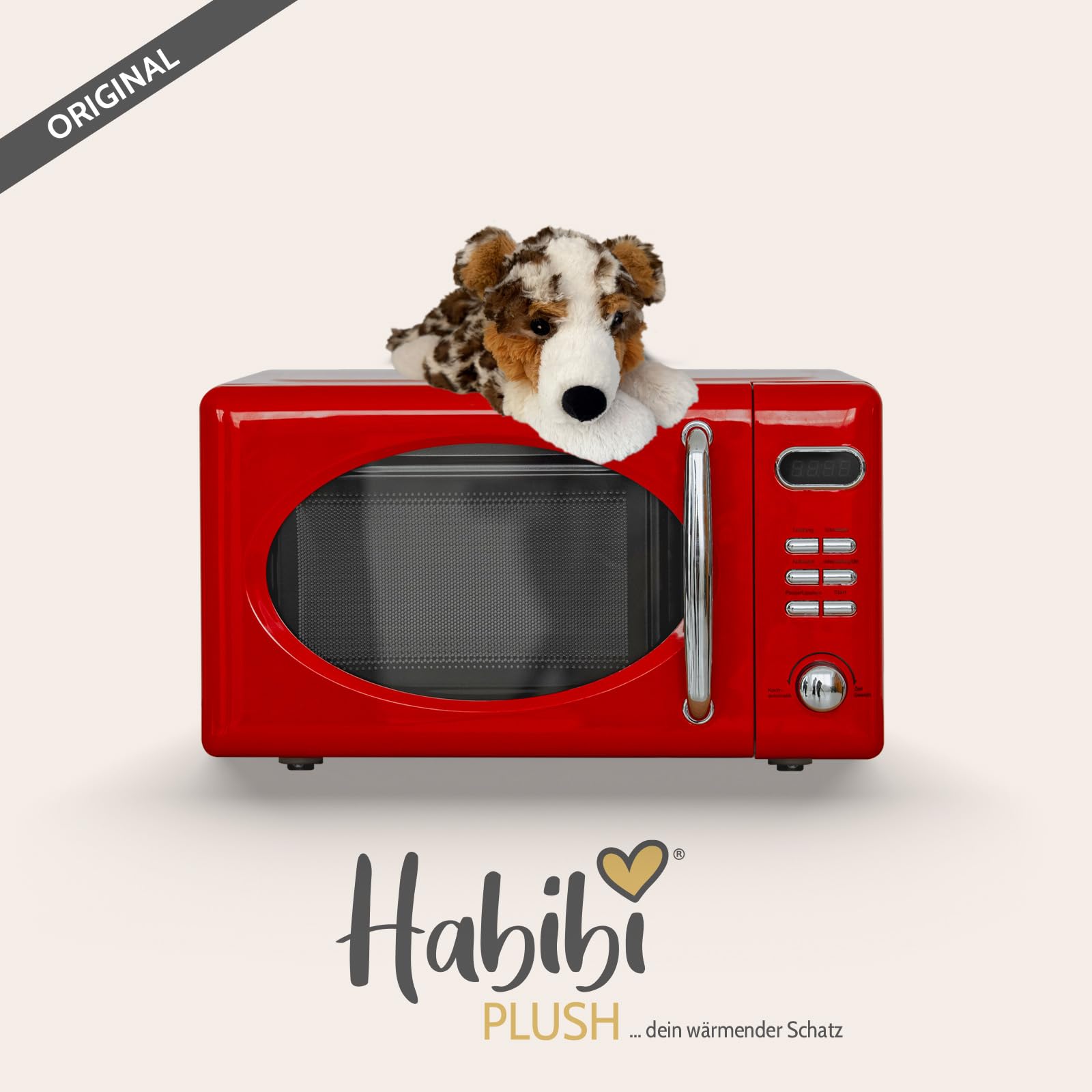 Habibi Plush Wärmekissen/Stofftier f. Kinder und Erwachsene – 2047 Australien Shepherd mit Hirsefüllung, Wärmekuscheltier zum Erwärmen in der Mikrowelle/Backofen, ideal auch für Babys