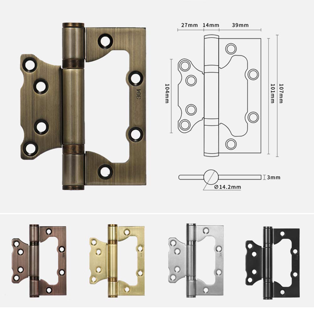 Bisagras de puerta, Bisagras de puerta de acero inoxidable para el hogar Bisagras silenciosas con rodamiento de bolas con tornillos, 100 mm de longitud, Negro
