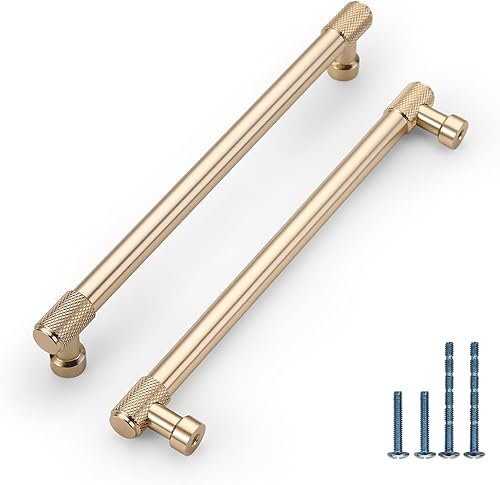 Paquete de 10 tiradores de gabinete de latón cepillado moleteado de 7.5 pulgadas (7.559 in), manijas de gabinete de cocina, manijas de cocina para