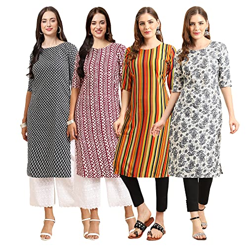 Image of Pinkmint Women's Crepe Digital Print Straight Kurta [Pack of 4]