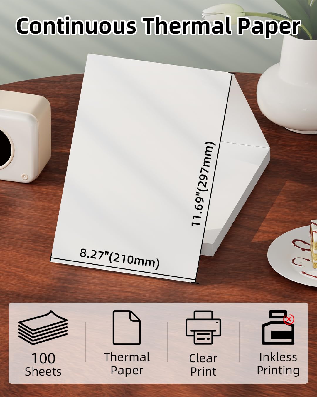 Carta termica A4, compatibile con stampanti portatili BORN4SHIP P83 e altre stampanti termiche portatili A4, carta per stampante P83, 210 x 297 mm, 100 fogli