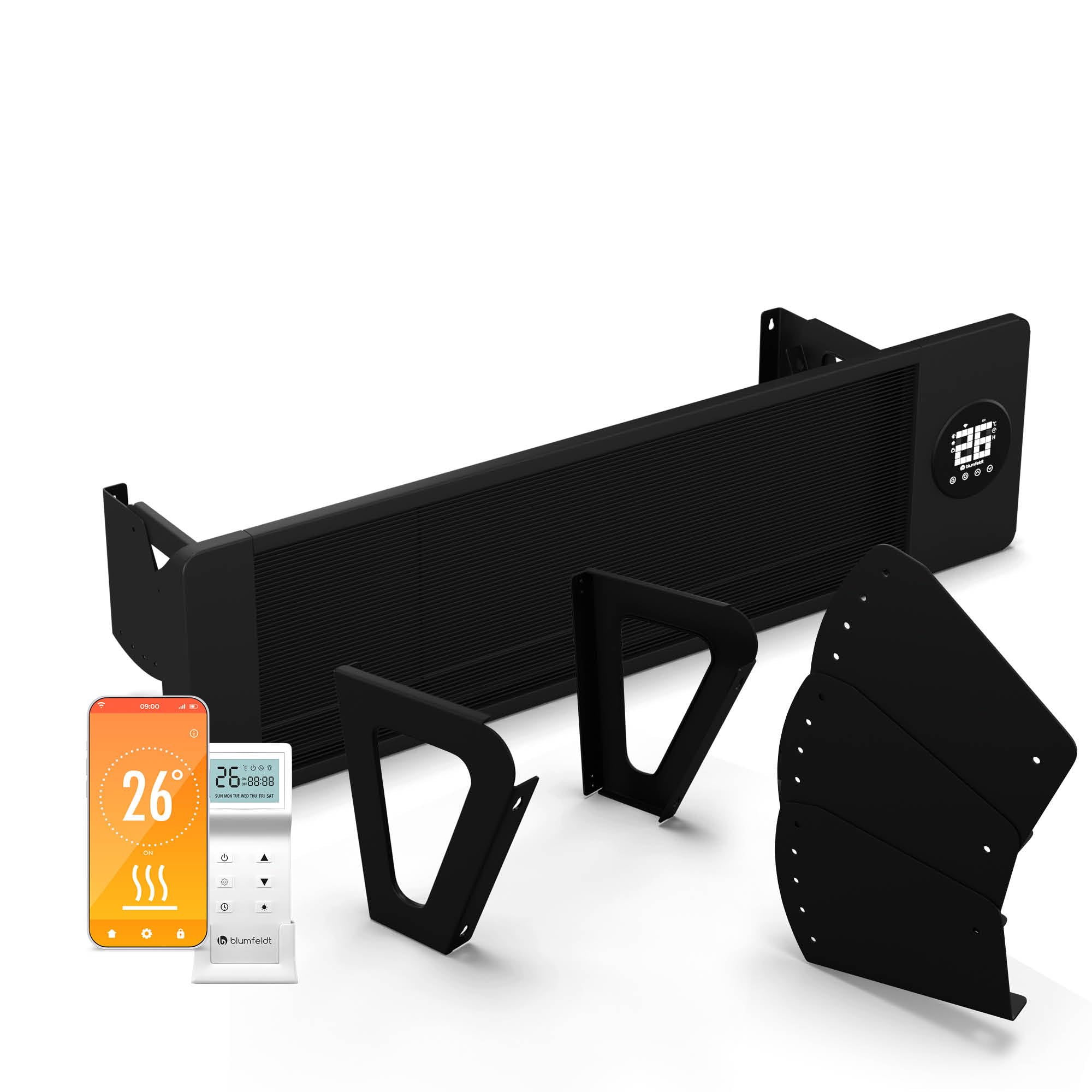 blumfeldt blumfeldt Infrarot Wandheizung 2500W – Wand & Deckenmontage, IP44 Spritzwassergeschützt, 2 Heizstufen, Smart App Steuerung, LED-Touchscreen, Thermostat, Kindersicherung, für Balkon & Terrasse