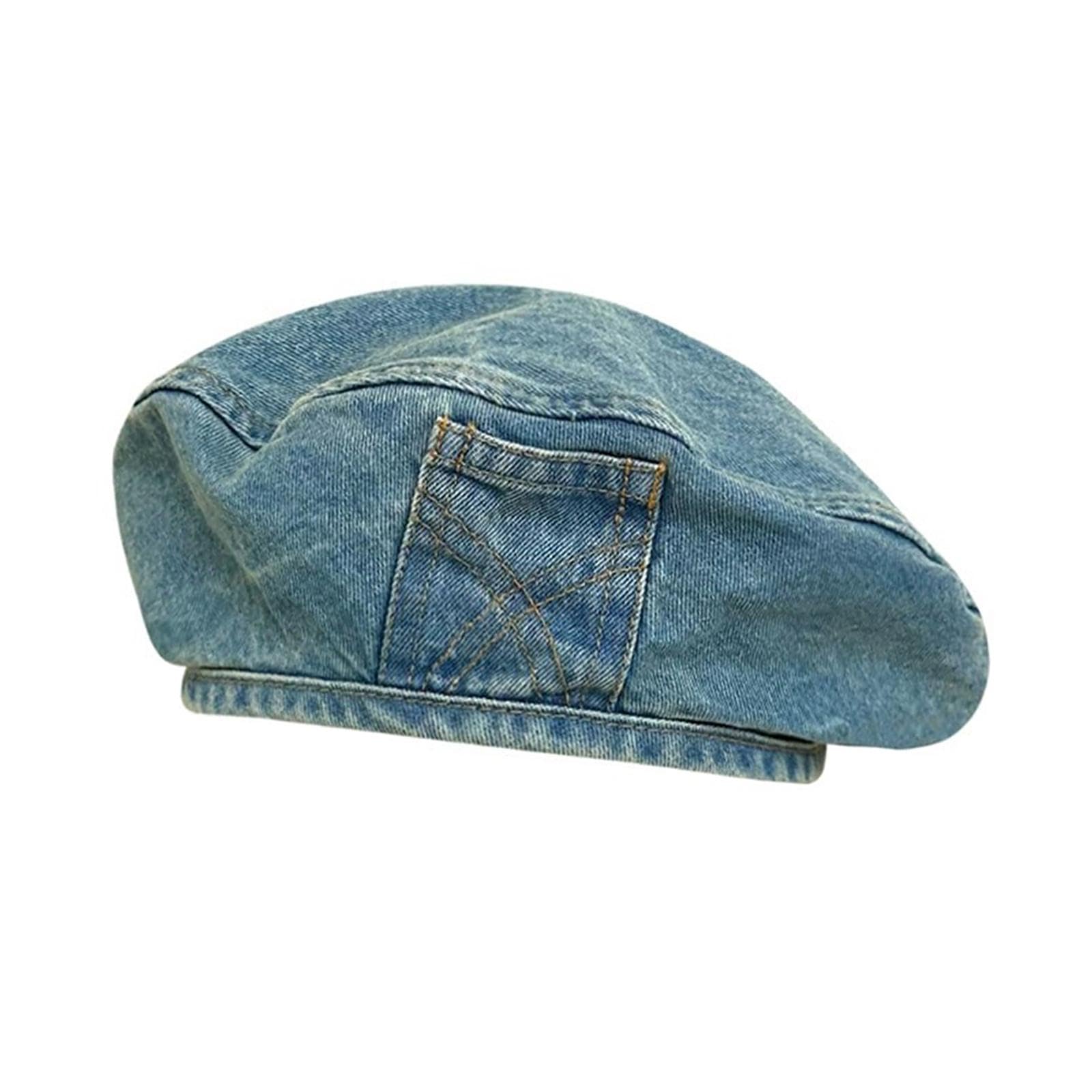 Denim Beret Hat Headgear Women French Hat Beanie for Shopping Travel Holiday Blue-image-6