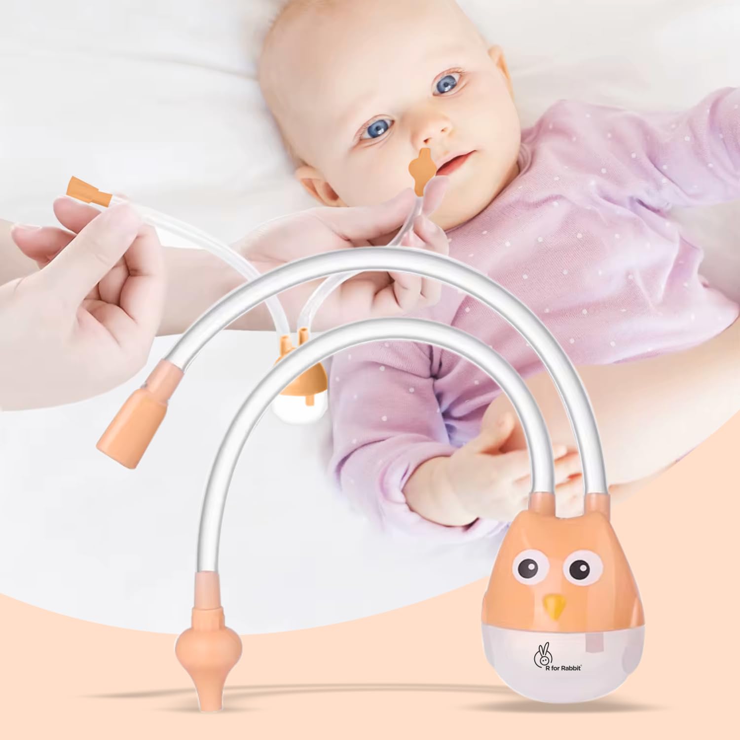 R for Rabbit Snowy Baby Nasal Aspirator, Nose Cleaner for Babies (0 to 5 Years) BPA Free Soft Silicone, Infants Snotsucker, Cold Relief, Easy to Clean, Travel Friendly (Orange)-image-30