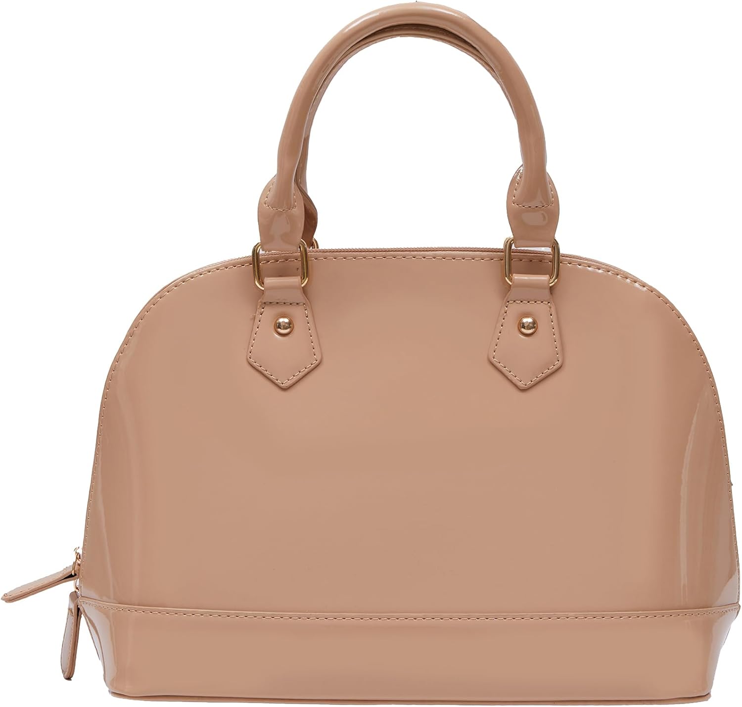 Patent Leather Dome Satchel Purse Zip-around Handbag Multi-Pocket Shoulder Bag Shiny Large Top-handle Shell Bag