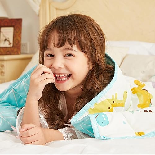 Miniatura 5 de Hiseeme Manta con peso para niños (41 x 60 pulgadas, 7 libras) manta con peso refrescante y transpirable con dinosaurio de cuentas de vidrio de
