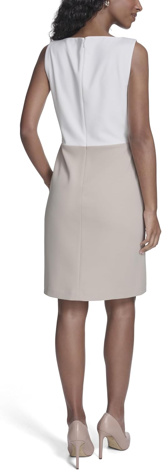 Tommy Hilfiger Women's Sleevless Boat Neck Fold Detail Crepe Sheath Mini Dress
