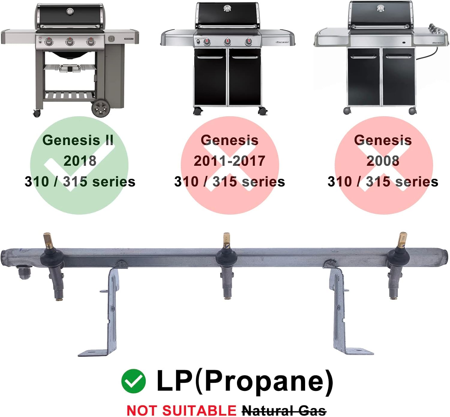 Gas Grill Manifold Valve Assembly Replacement Parts 66303 for Weber Genesis II E-310 S-310 SE-310 E-315 S-315 SE-315 (Propane(LP))