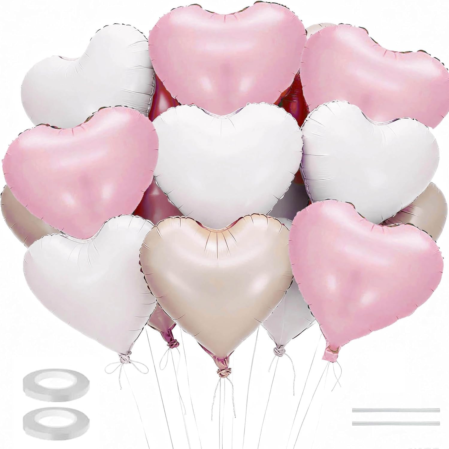BetterJonny 風船 バルーン ハート型 15個セット アルミ風船 18インチ 飾り付け 誕生日会 結婚式 パーティー 装飾 室内装飾 ライトピンク・クリーム・カラメル色