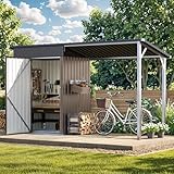 AECOJOY 5x3 FT Outdoor Storage Shed & Hardtop Gazebo Combo, 10x4 FT Metal Lean to Shed with 3‘x5’ Open Pergola, 2-in-1 Tool Sheds & Outdoor Storage for Patio, 30 Sq.Ft Covered