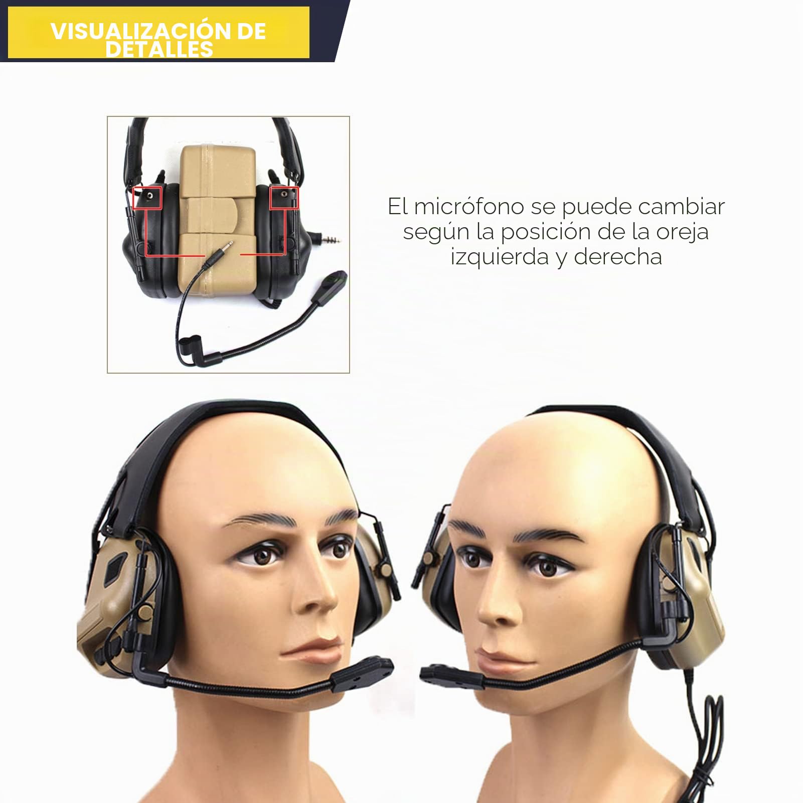 Yunseity Auriculares Militares, Auriculares de Caza Retráctiles para Juegos con Micrófono, sin Función de Cancelación de Ruido, para Walkie Talkie de Radio Militar