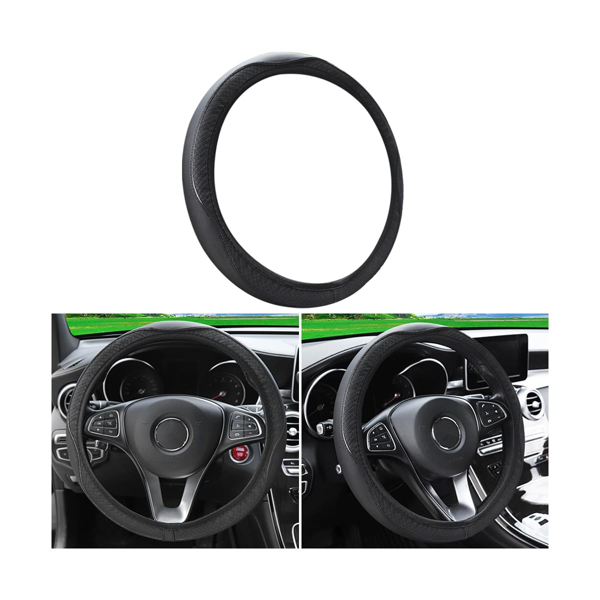 Accessorio Auto Personalizzazione Coprivolante In Vera Pelle Scamosciata Antiscivolo - Nero, Per Auto Coprivolante Auto