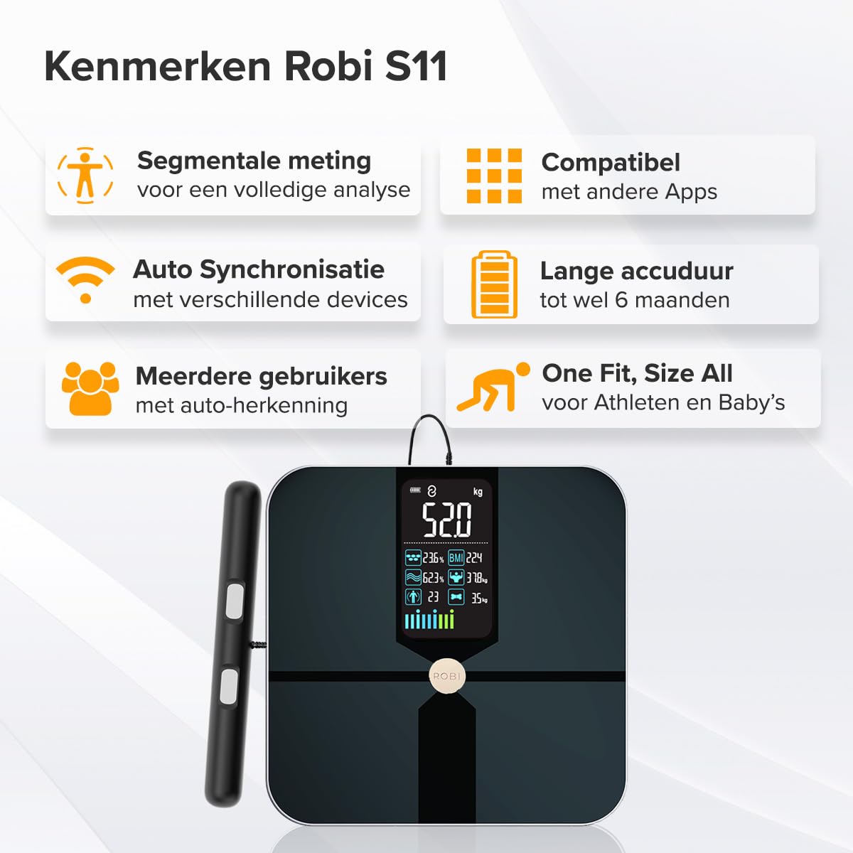 Robi S11 Waga osobowa z segmentową analizą ciała - Czarny