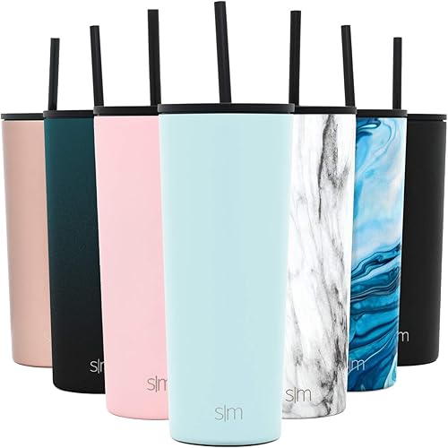 Simple Modern Insulated Tumbler Cup with Straw Lid and Flip Lid | Reusable Stainless Steel Water Bottle for Cold Brew Tea Iced Coffee Travel Mug | Classic Collection | 24oz | Seaside