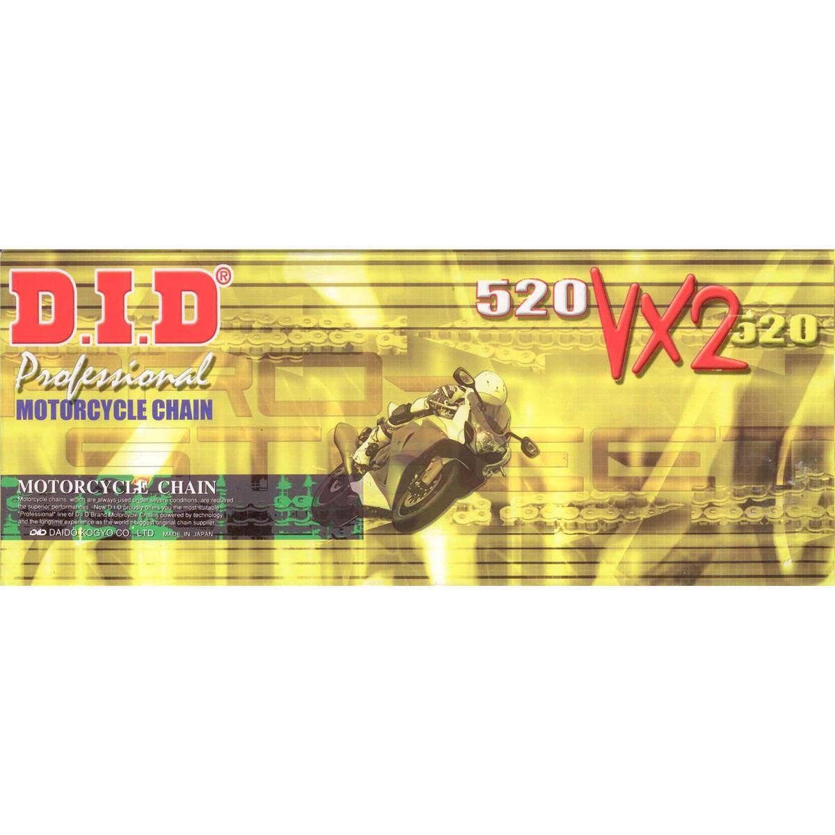 DID Kette 520 VX2 X-Ring doppelt verstärkt gold 130 Glieder offen Clipschloss