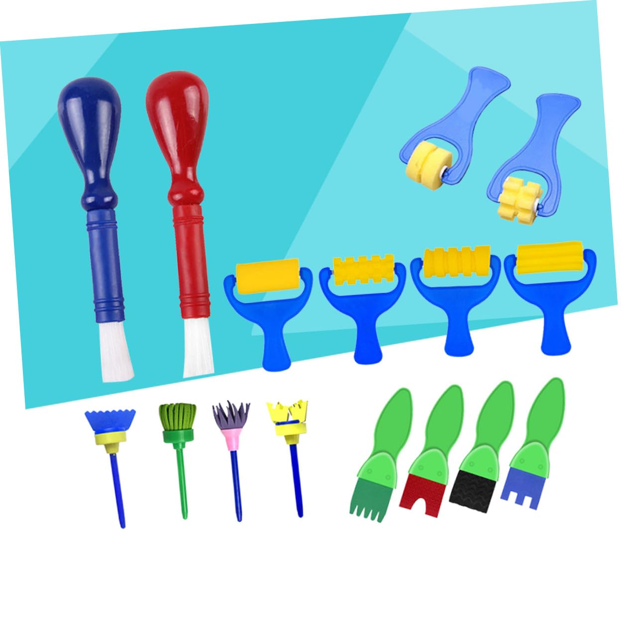 16 Piezas Pinceles Esponja para Infantil Resistentes y Seguros Kit Artístico Colorido para Educación Temprana y Manualidades