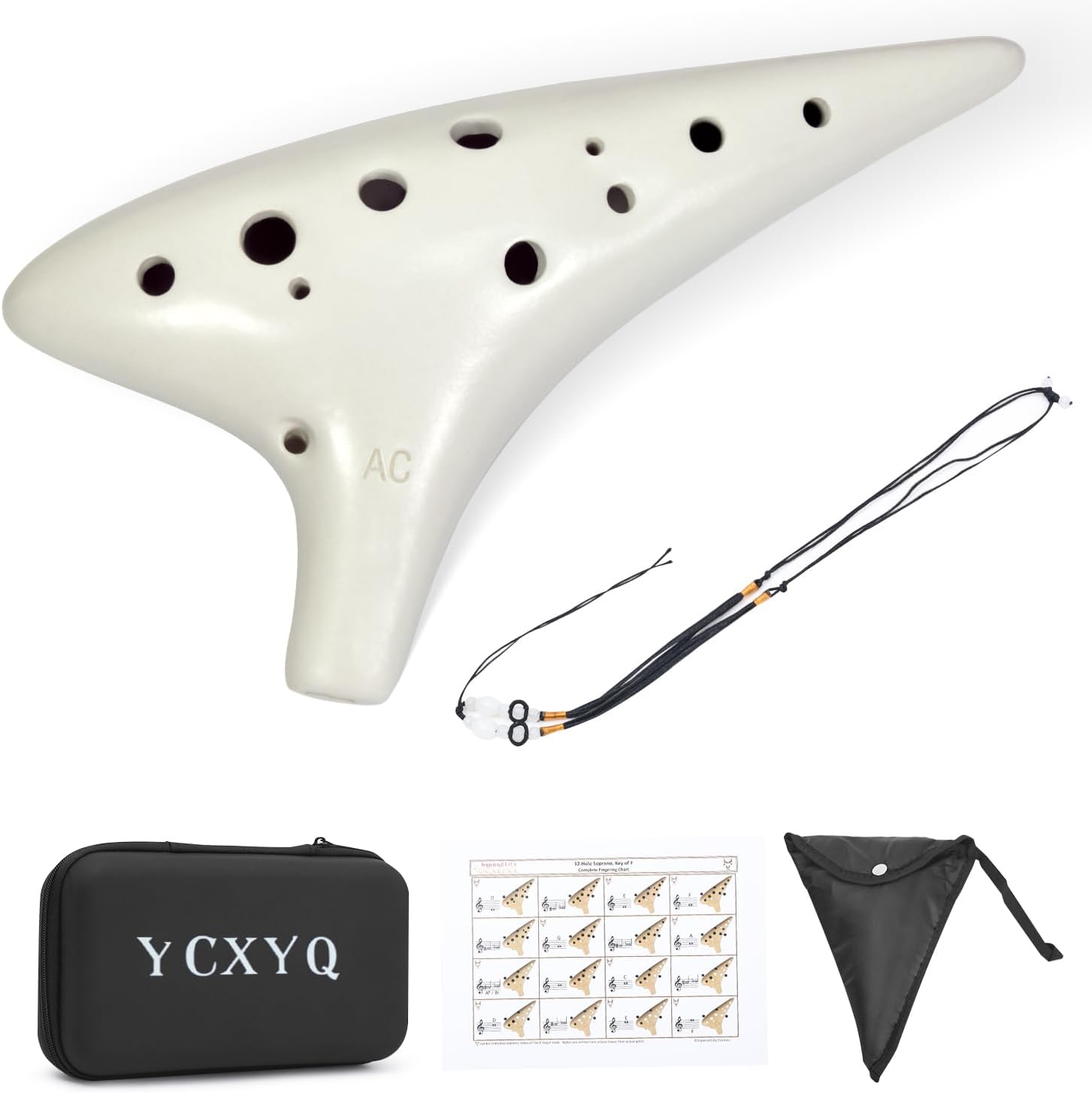 Alto C key White - Ocarina Professional Master Tuning 12-Hole Ceramic Piccolo White Appearance is More Beautiful Comes with Fingering Chart Neck Lanyard and Storage Box