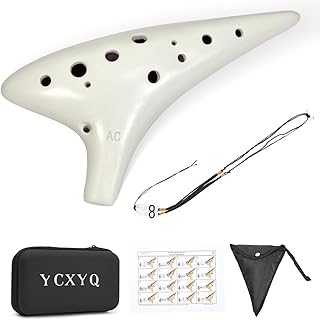 Alt-C-Schlüssel Weiß – Ocarina Professional Master Tuning 12-Loch Keramik Piccolo weißes Aussehen ist schöner, kommt mit Grifftabelle, Umhängeband und Aufbewahrungsbox