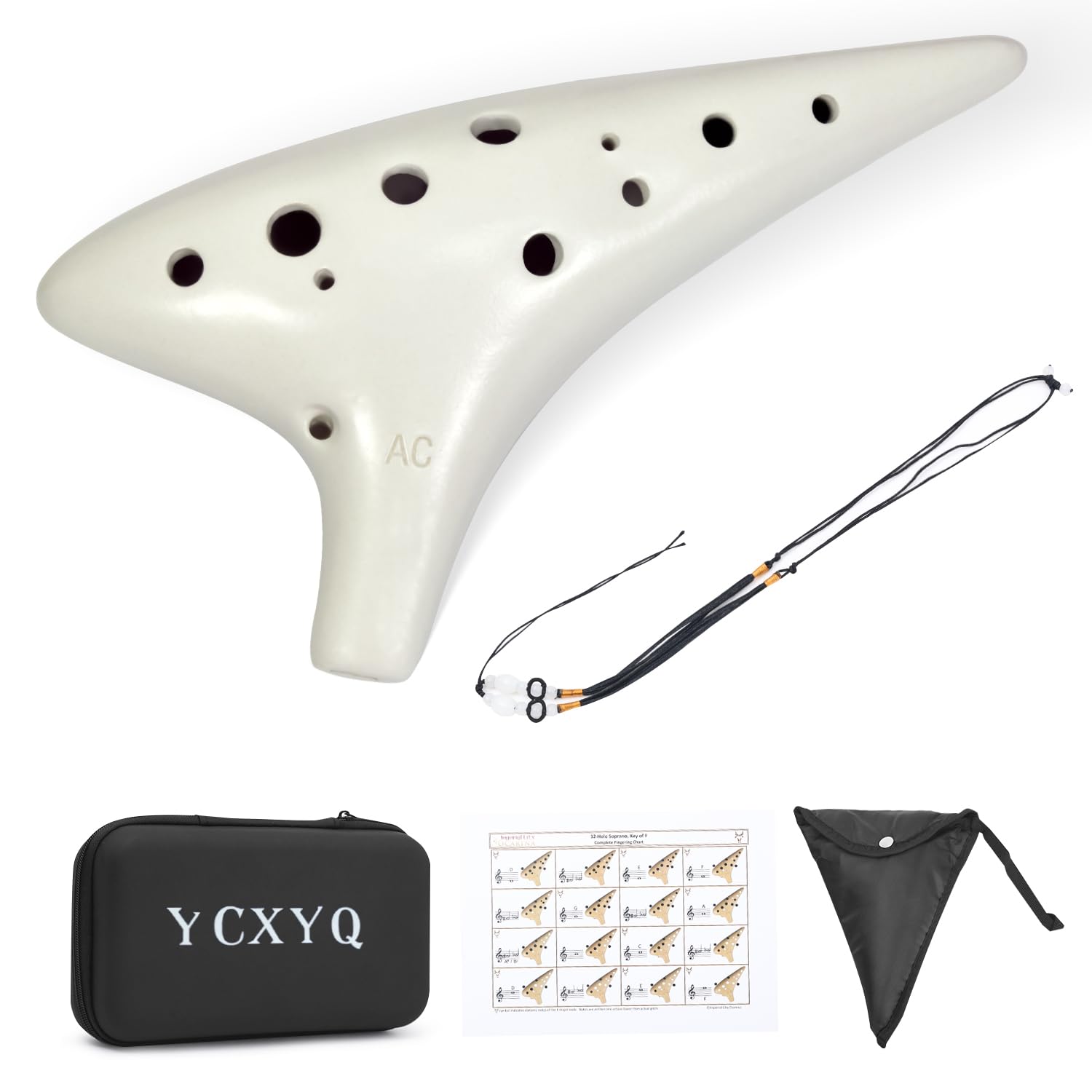 YCXYQAlto C key White - Ocarina Professional Master Tuning 12-Hole Ceramic Piccolo White Appearance is More Beautiful Comes with Fingering Chart Neck Lanyard and Storage Box
