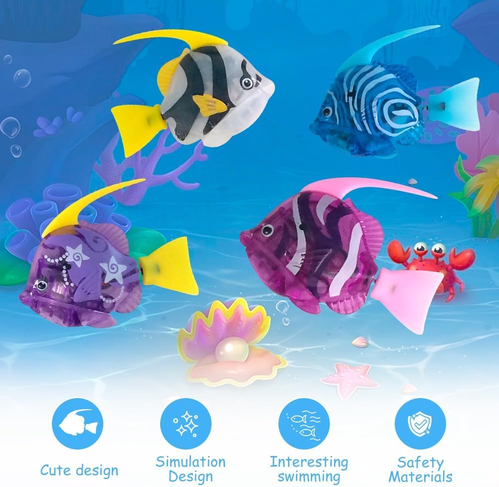 Mineup 4 Stück Roboter Fisch, Robo Fish, Elektrische Fische mit Leuchtende, Elektronischer Haustier Fisch, Katzenspielzeug Elektrisch, Schwimmende Fische Spielzeu für Poolspielzeug, Batteriebetrieben