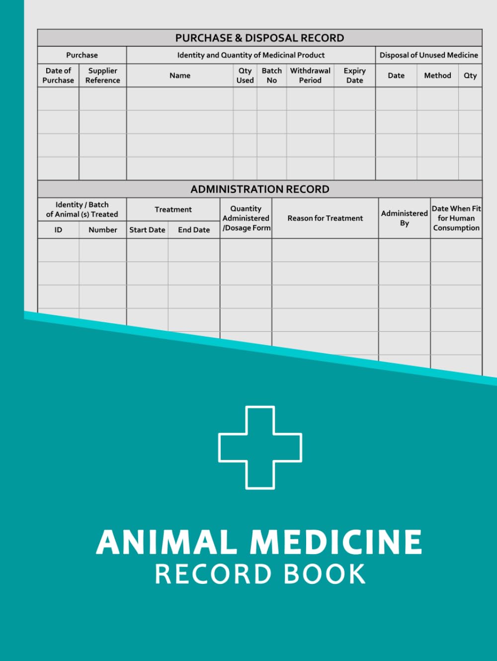 Animal Medicine Record Book Farm Animal Medical Log Book, Treatment