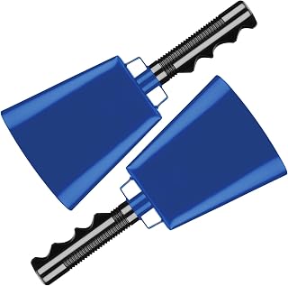 Deke Home - 2 Pack 10 Inch Steel Cowbells with Handle, Loud Noise Makers for Football, Sports, Parties, Competitions, School Spirit & Safety, Large Hand Bell for Cheering & Percussion Instrument